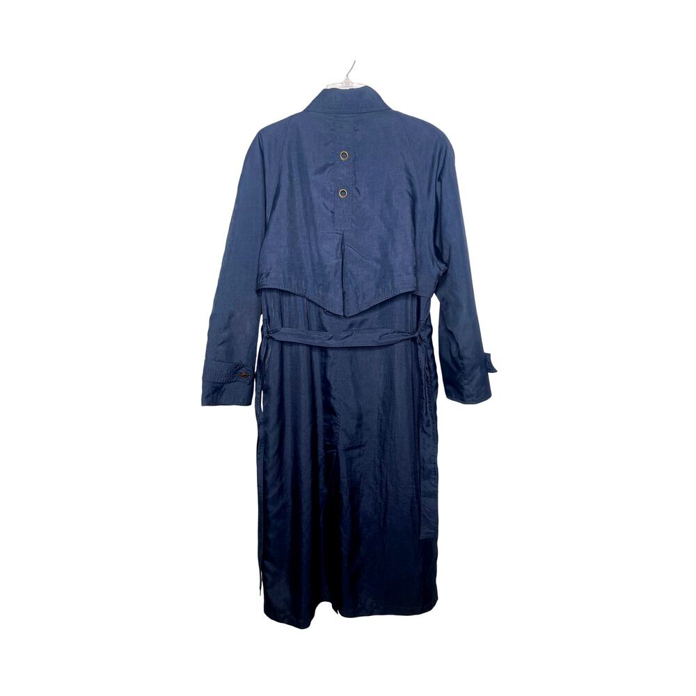 Neiman Marcus 10 Long Trench Coat $399 Belted Rain Jacket Denim Navy Blue - Picture 4 of 16